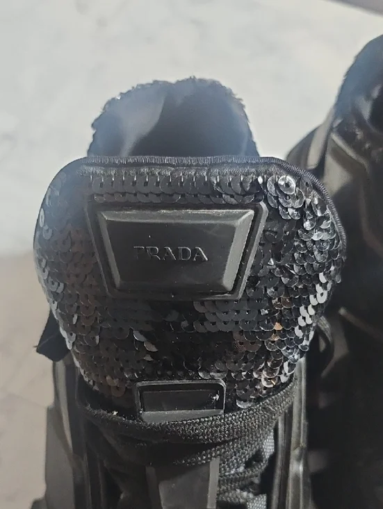 Prada Black Sequin-Trim Chunky Sneakers - Picture 3 of 6